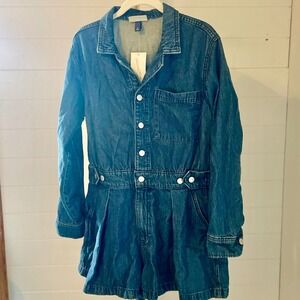 Universal Thread Denim Utility Romper Jumpsuit Blue Button Down Pockets Size‎ 10